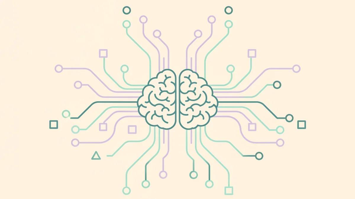 מוח מסוגנן עם קווים בהירים המייצגים חיבורי ידע מתפשטים.